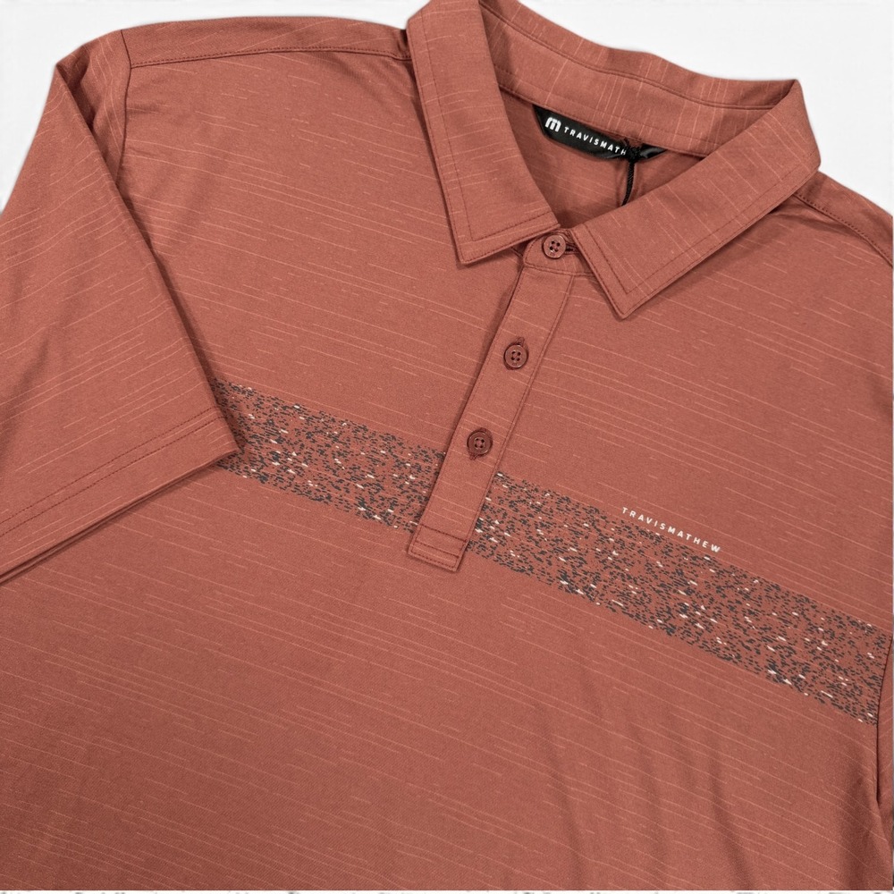 TravisMathew The Heater GS Polo Shirt Mens XL Rust Brown Golf Athleisure Stretch